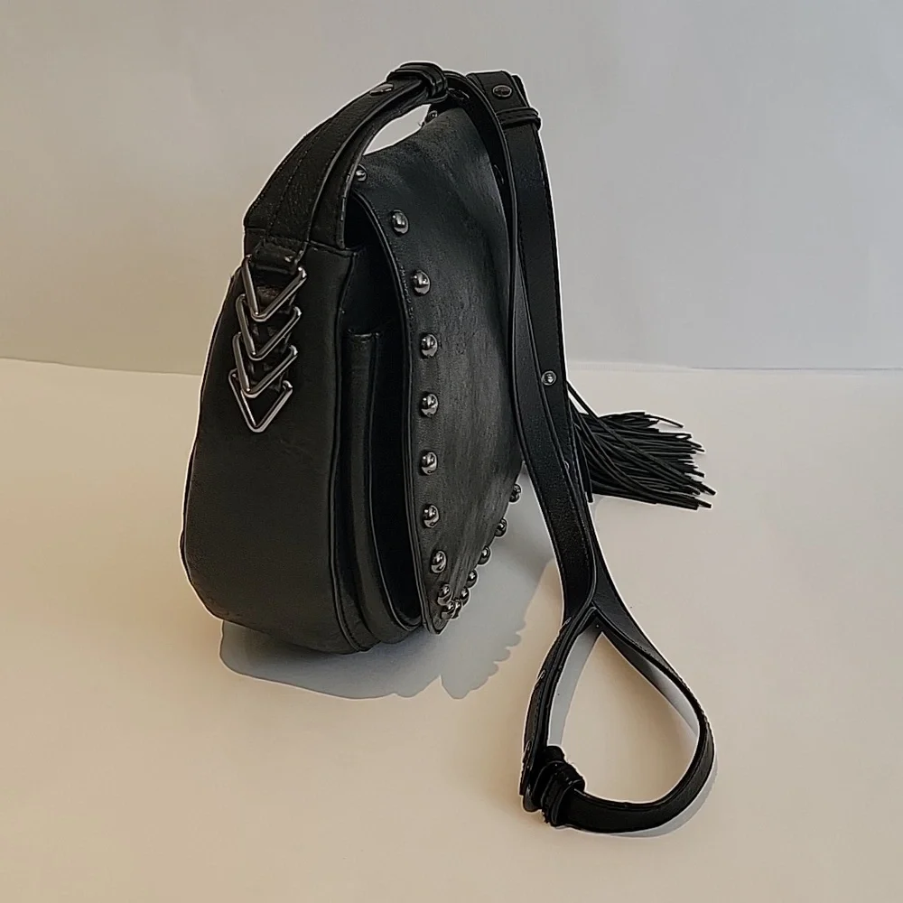 Black Studded Leather Crossbody Bag - Picture 10 of 13